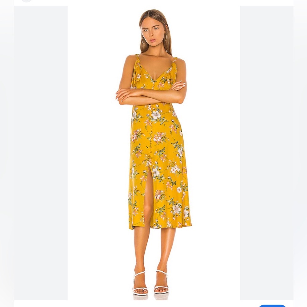 Rebecca Taylor Lita Tie yellow floral sleeveless midi dress, 2